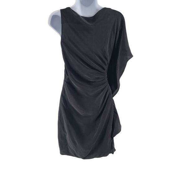 Maje silk women's little black black wrap dress Sz 1 French Whimsigoth Cocktail - Picture 2 of 8